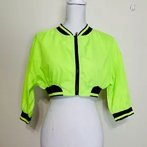 Hot & Delicious - Zip Through Crop Bomberjacke GRÖSSE WÄHLBAR - NEU - Neon Grün - Bild 1 von 10