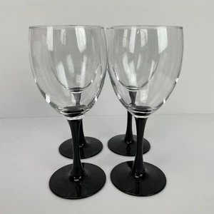 Black Stem Goblets Clear Wine Glasses Set 4 Cocktail 7.25” Mid Century Modern - Picture 1 of 7