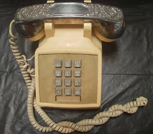 Vintage Western Electric Push Button Phone Unique Silver Handset Tan - Picture 1 of 10