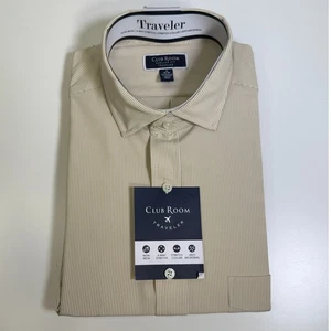 Club Room Men's Regular Fit Traveler Stripe Dress Shirt, tan/white 17 32/33 $60 - Picture 1 of 7
