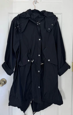 Burberry Parka Coat Women's 6 Black Drawstring Waist Rolled Sleeves Outdoor - Image 1 of 4