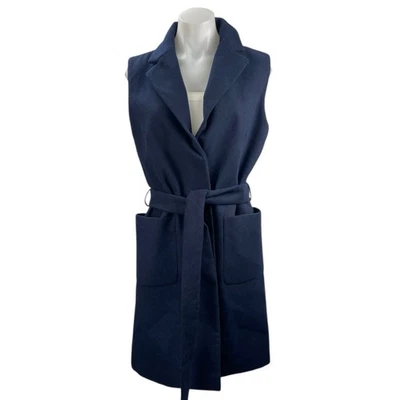 Jaqueta Trench Coat Feminina Topshop Azul Sem Mangas Cinto Gola Bolsos Tamanho 6 - Imagem 1 de 3