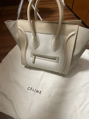 Bolso Celine Luggage Nano Shopper piel de becerro tricolor - blanco, gris, beige. Foto 1 de 4
