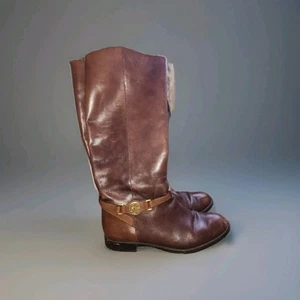 Coach Leather Knee boots Mysie Calf A4233 Chestnut Brown Gold Logo (Size 8B) - Picture 1 of 15