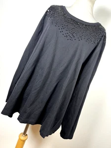 Catherines 2X Shirt Top Black Embellished Neckline Long Sleeve Stretch Woman J6 - Picture 1 of 6