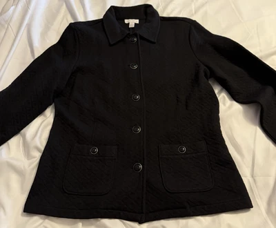 Chaqueta Charter Club Mujer Negra Texturizada Tejida Botón Frontal Med Foto 1 de 4