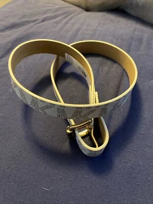 Cinturón MICHAEL KORS 551745C para mujer MK Signature cuero sintético blanco/dorado S Foto 1 de 4