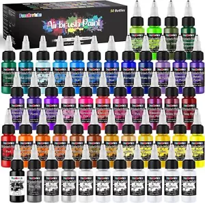 Fansarriche Airbrush Farbe, 44 Farben+6 Verdünner, Acryl-Luftpinsel-Set, Blickdi - Bild 1 von 7