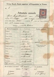 crv 232 - 1914 TRIESTE Civica Scuola Reale superiore all'Acquedotto- Attestato - Bild 1 von 1