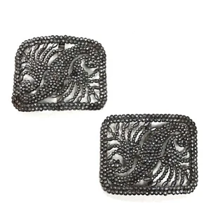 Antique LW Paris Cut Steel Shoe Clips Buckles Pair Riveted High Facet Rectangle - Picture 1 of 7