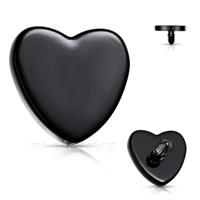 16G 3mm 4mm Flat Heart Dermal Anchor Top PVD 316L Surgical Steel - Image 1 of 3