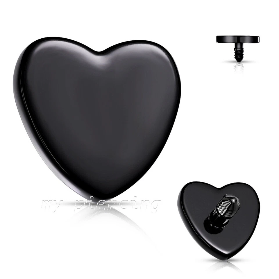  14G 4mm Flat Heart Dermal Anchor Top Anodized 316L Surgical Steel  - Image 1 of 2