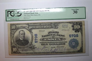 Essex, IA - $10 1902 Plain Back Fr. 633 The First NB Ch. # 5738. PCGS VF-30. - Picture 1 of 4