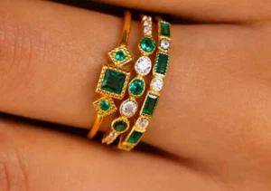 Set Of 3 Rings Made Of Swarovski Crystals And gold Plating Size 7 BNIB - Picture 1 of 4
