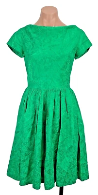 Vestido de Noche Vintage Años 60 Verde Esmeralda Floral Falda Completa Mod GoGo Vaina S/M Foto 1 de 4