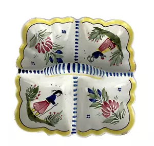 Plato de 4 piezas Henriot Quimper de colección con mango cerámica francesa pintada a mano 8 1/4" - Imagen 1 de 8