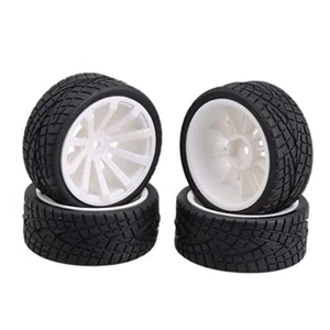 12mm Hex White Plastic 10-Spoke Wheel Rims & Black Fish Pattern Rubber Tires - Picture 1 of 6