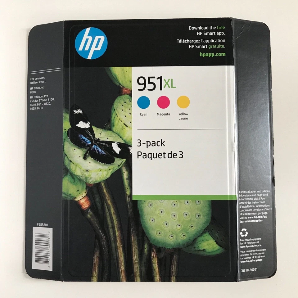 1/2024 HP 951XL Tricolor 3-Pack CR318BN Ink Magenta Yellow & Cyan OEM Genuine