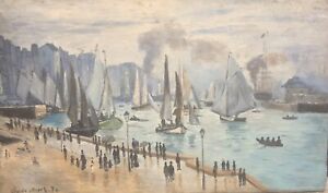 Boats on the Harbor by Claude Monet 1874 Signed Original Painting