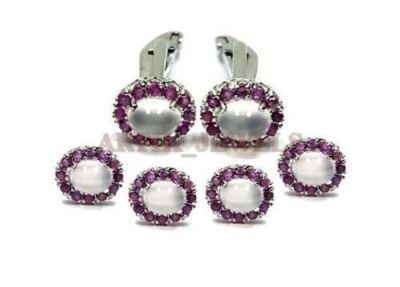 Naturel Lune & Chauffé Rubis, 925 Argent Sterling Smoking Boutons & de Manchette - Bild 1 von 4