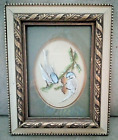Vintage Painting on Glass Bluebird Blue Jays on Branch FRAMED 7.5 x 9.5&quot;
