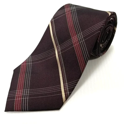 Corbata de lujo Claiborne patrón a cuadros borgoña seda tejida 58" x 3,25" Foto 1 de 4