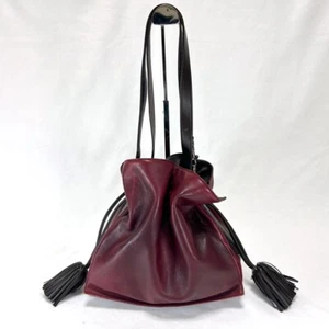 Loewe Flamenco Shoulder Bag Leather Bordeaux Wine Red Drawstring Authentic - Picture 1 of 11