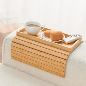 Bamboo Sofa Arm Tray Table, Foldable Couch Armrest Tray, Anti-Falling Sofa Cup H - Picture 1 of 12