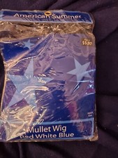 American Summer Red White Blue Mullet Fancy Dress England Patriotic Costume Wig