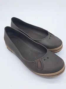 Crocs Ballet Flats Womens Size 10Shoes Brown W/ Brown Slip On Waterproof - Picture 1 of 9