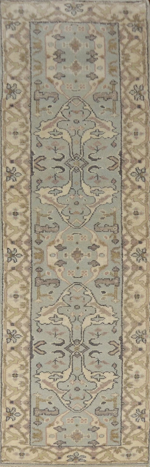 Bohemian Oushak Indian Runner Rug Hand-Knotted Blue Color 3x10 ft - Image 1 of 4