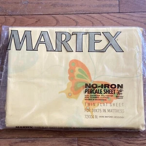 Vintage Martex Twin Flat Percale Sheet Yellow Butterfly New Made In USA - Picture 1 of 3