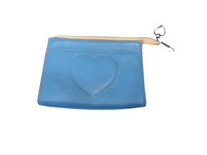 Bolso de mano/cosmético Brighton vintage de cuero con punto de corazón turquesa victoriano - Imagen 1 de 11
