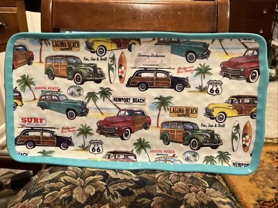 Tommy Bahama serving tray / Melamine / Depicting woody cars and Route 66 / New - Image 1 of 4