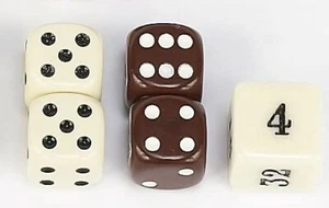 BACKGAMMON DICE SET IVORY AND BRAWN 1/2" SQ. WITH DOUBLING CUBE - Picture 1 of 1