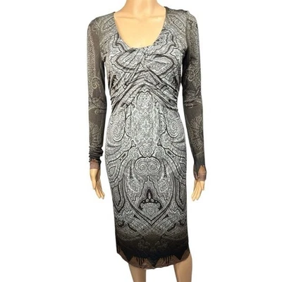 Vestido Midi Etro Milano Estampa Paisley Manga Longa‎ Ruched Feito na Itália - Imagem 1 de 4
