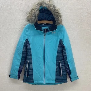 Under Armour Girls Kaila Ski Jacket Youth Sz L Cold Gear Faux Fur Trimmed Hood - Picture 1 of 15