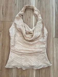 LAUNDRY by Shelli Segal Cream Silk Rushed Sides Halter Top Sz XS NWT $145 - Picture 1 of 6