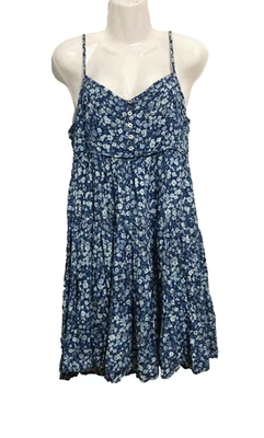 Lucky Brand Dress Babydoll Mini Y2K Boho Tiered Blue Shirred Fairycore M/M - Image 1 of 4