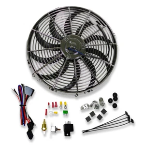 Ventilador de refrigeración eléctrico de hoja curva cromado de 16" 3000 CFM y kit de relé de termostato - Imagen 1 de 8