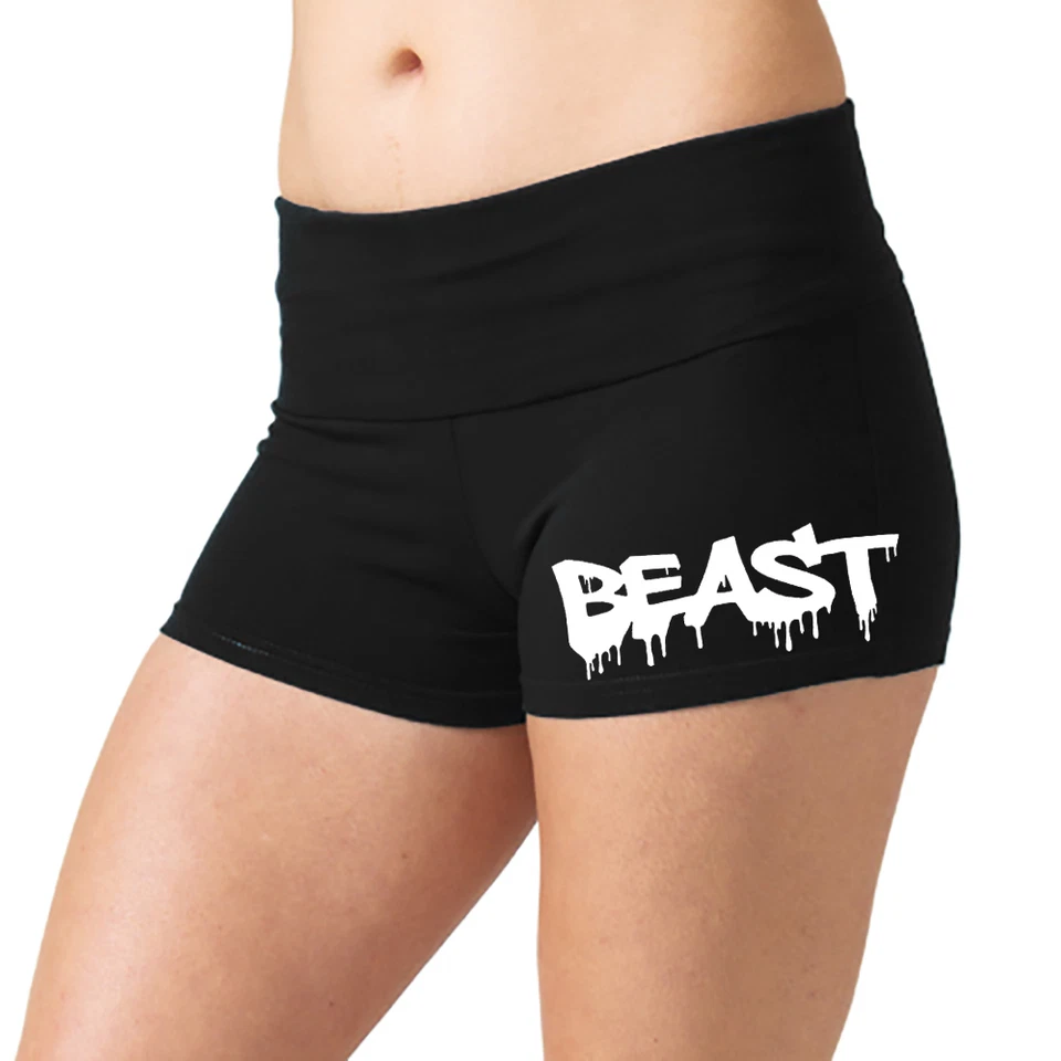 Junior's Dripping Beast Yoga Shorts Black Booty Dance Gym Workout  Leggings V169 - Image 1 of 1