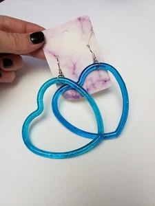 Blue Heart Bangle Earrings Sparkle Jewelry Y2K 90's Fashion Style New Kawaii - Picture 1 of 6