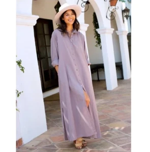 Natural Life Drew Shirt Dress Long Sleeve Maxi Cotton Button Front  XS/S Purple - Picture 1 of 9