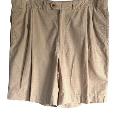Pantalones cortos de golf Jeff Rose para hombre talla 40 entrepierna 9” plisados beige cuadros guinga  Foto 1 de 4