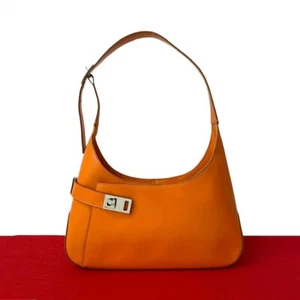 Salvatore Ferragamo Gancini logo Metal Shoulder Bag leather Orange 37965 - Picture 1 of 10