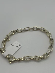 14KT Solid Gold Paperclip Bracelet White Accent 7.5in - Picture 1 of 5