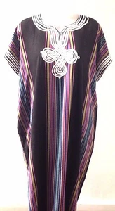  Moroccan Women Arabian Beach Summer/ wedding Caftan Dress Abaya Linen  BLK- New - Picture 1 of 2