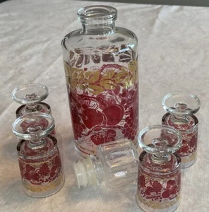 Vintage French Luminarc Gold & Red Grape/Leaf Design Cordial Glass Decanter Set - Picture 1 of 8