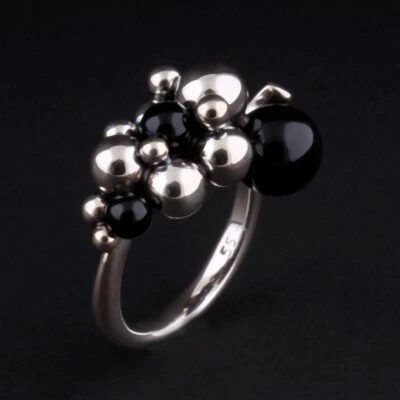 Anel de esterlina Georg Jensen com ônix # 551A. Prata, uva Harald Nielsen. NOVO! - Imagem 1 de 4