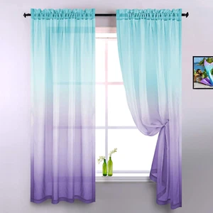 Lilac and Turquoise Curtains for Bedroom Girls Room Decor Set of 2 Panels Ombre - Picture 1 of 12